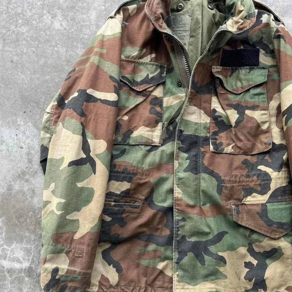 Vintage Military Jacket Men's Small M-65 Cold Weather Field jacket Woodland Camo
